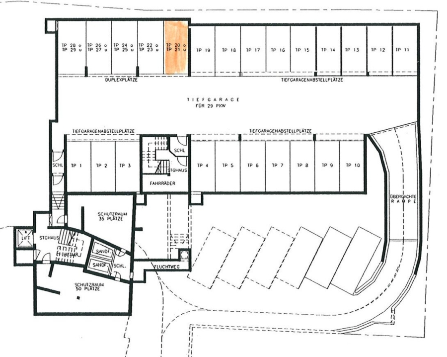 Tiefgaragenplatz (Doppelparker) - Grundriss