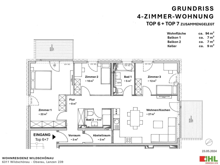 Top 6+7 - 4-Zimmer, 2. OG - Grundriss